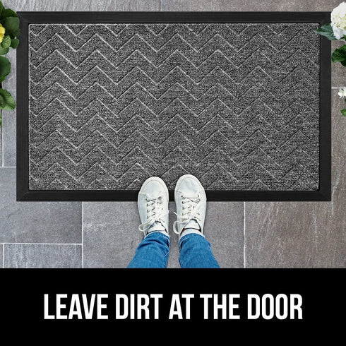 Gorilla Grip Durable Natural Rubber Door Mat, Waterproof, Low Profile, Heavy Duty Welcome Doormat for Indoor and Outdoor, Easy Clean, Rug Mats for Entry, Patio, Busy Areas, 17x29, Steel Chevron