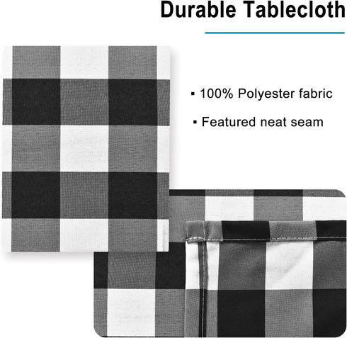 Hiasan 60 x 84 Inch Checkered Tablecloth Rectangle - Wrinkle Resistant and Waterproof Table Cloth for Picnic, Dinner and Party, Washable Polyester Fabric, Black and White Gingham Pattern