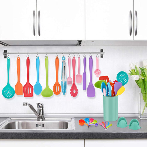 Homikit 42 Pieces Colorful Kitchen Cooking Utensils Set with Holder, Nonstick Silicone Utensil Spatula for Cooking, Heat Resistant Kitchen Tools Spoon Turner Whisk for Cookware, Dishwasher Safe