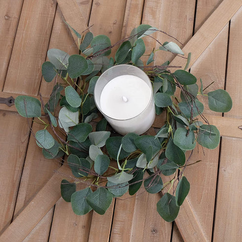 idyllic Eucalyptus Leaves Wreath Metal Polyester Fabric Paper Round Green Wreath 14 Inches for The Front Door D©cor, 2 Packs