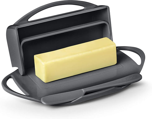 Butterie Flip-Top Butter Dish with Matching Spreader (Grey)