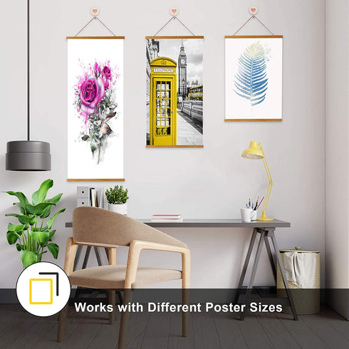 Magnetic Poster Hanger Frame, Teak Magnet Poster Frame 20x16 20x24 20x28 20x30 for Kids Paintings, Photos, Maps, Scrolls, Picture, Canvas Works and Art Prints