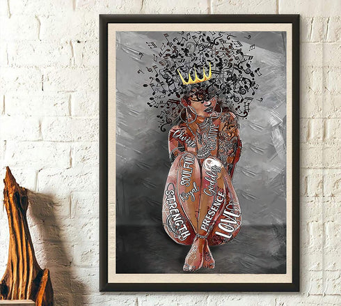 Black Queen Wall Art Africa America Poster Black Woman Love Music Canvas Wall Art Abstract Contemporary Canvas Matte Prints Painting Home Decor For Bedroom Living Room 16X24 Inch No Frame
