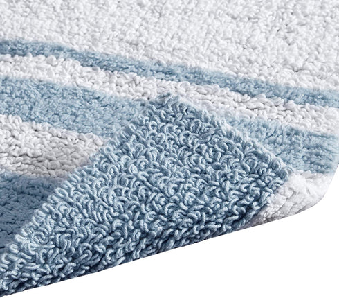 Madison Park Reversible Spa Rug 100%-Cotton Striped Ultra Soft Water Fast Bath Non-Slip Absorbent Quick Dry Mats for Tub, Shower Room, and Bathroom, 27"x45", Blue (MP72-6211)