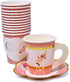 36 Disposable Tea Party Cups 5 oz 3" 36 Saucers 5" Paper Floral Shaped Plate Teacup Set with Handle for Kids Girls Mom Coffee Mugs Wedding Birthday Baby Bridal Shower Gold Foil & Pink Table Supplies