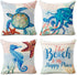 Hexagram Ocean Theme Summer Pillow Covers 18 x 18 Inch Set of 4 Blue Sea Turtle Beach Pattern Soft Linen Throw Pillow Cover Cushion Case for Couch Sofa Living Room Indoor Outdoor Home Decor