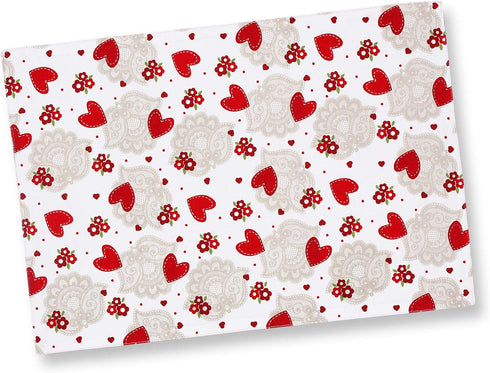 Cackleberry Home Hearts & Lace Placemats Cotton Fabric Reversible, 13 x 19 Inches, Set of 4