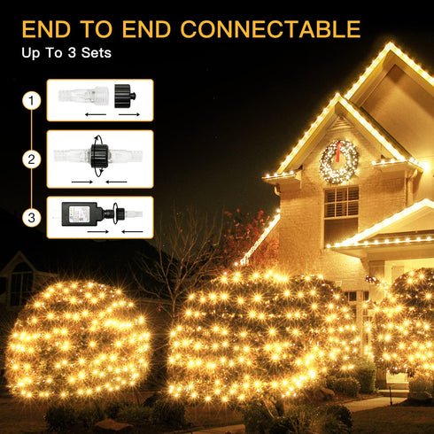 Ollny Christmas Net Lights 200 LED 9.8x6.6ft Outdoor Mesh Lights Connectable Waterproof 8 Modes&Timer Remote Plug in Fairy String Lights for Bush Xmas Garden Wedding Holiday Decorations Warm White
