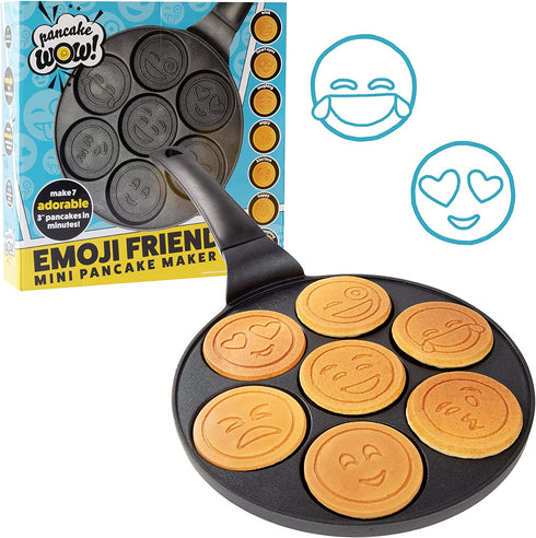 Emoji Friends Mini Pancake Pan - Make 7 Unique Flapjacks - Nonstick Griddle for Breakfast Magic & Easy Cleanup - Fun Smiley Face Gift for Kids and Adults, Boys or Girls