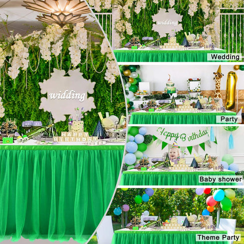 6FT Green Tulle Table Skirt Tutu Table Cloth for St. Patrick's Day Kids Birthday Party Dessert Round Tables Christmas Home Decoration(L 6(ft),H30in)