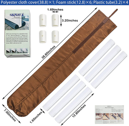 Door Draft Stopper, Draft Stopper for Bottom of Door SHMILY Adjustable Size from 32" to 38", Cover Gap Up to 1.5". Dust-Proof, Draft-Proof, Water-Proof, Winter-Proof, Block Light, Block Noise(Brown)