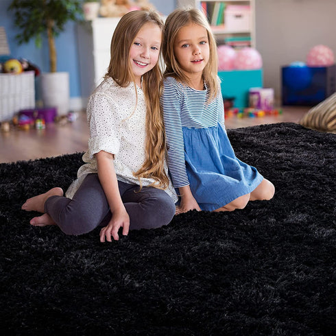 Wondo Ultra Soft Black Area Rug Shag Fluffy Rug for Bedroom Living Room, 3'X5' Modern Fuzzy & Shaggy Plush Carpet for Girls Room Boys Nursery Kids Playroom Home Decoration Floor Rugs, 3X5ft