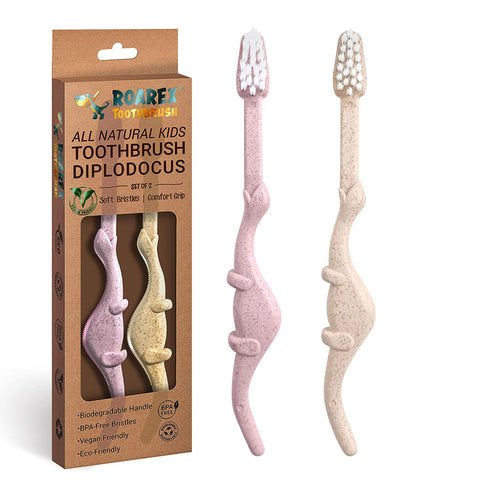 ANPEI ROARex Vegan Eco Friendly Natural Dinosaurs Inspired Kids Toothbrush Made from Plants | 100% Biodegradable and Compostable | 1% for The Planet Product…