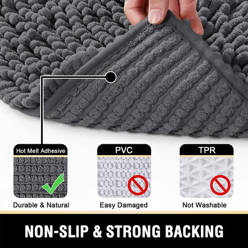 Bathroom Rugs Bath Mats for Bathroom Non Slip Luxury Chenille Bathroom Rug Mat 20x32 Extra Soft and Absorbent Shaggy Rugs Washable Dry Fast Plush Area Carpet Mats for Bath Room, Tub - Grey