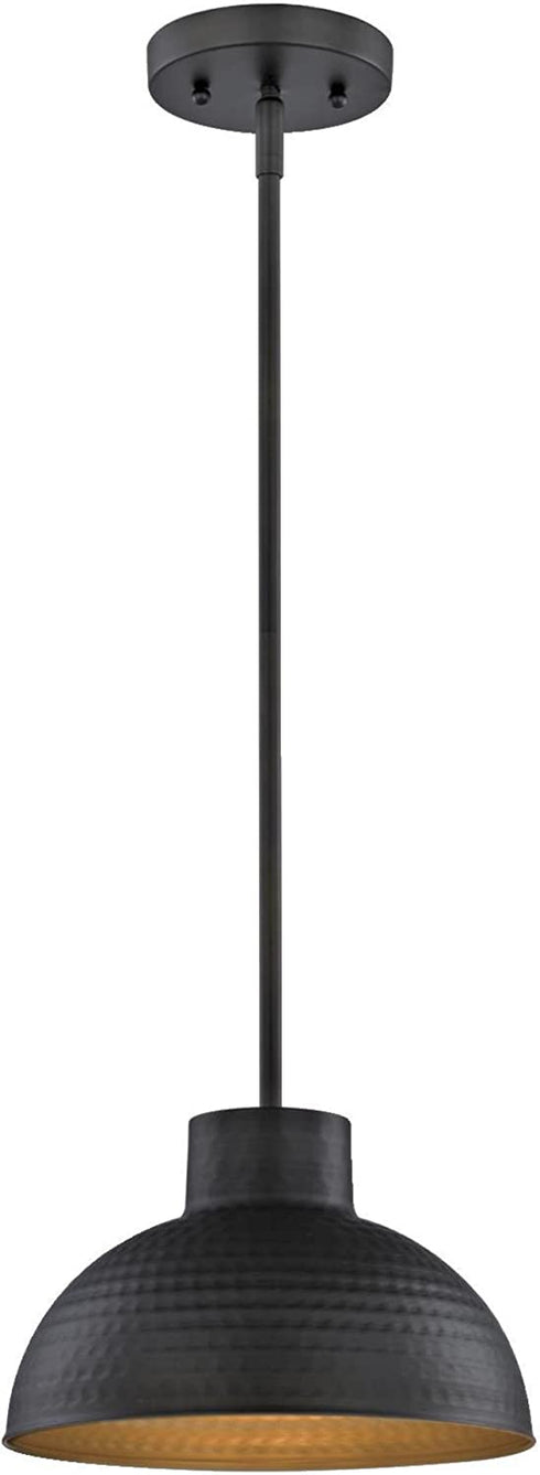 Westinghouse Lighting Oil Rubbed Bronze 6309900 One-Light Indoor Pendant, Hammered Finish and Metal Shade with Gold Interior