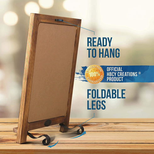 HBCY Creations Rustic Torched Wood Tabletop Chalkboard with Legs/Vintage Wedding Table Sign/Small Kitchen Countertop Memo Board/Antique Wooden Frame (9.5 x 14 Inches) (Torched Brown)