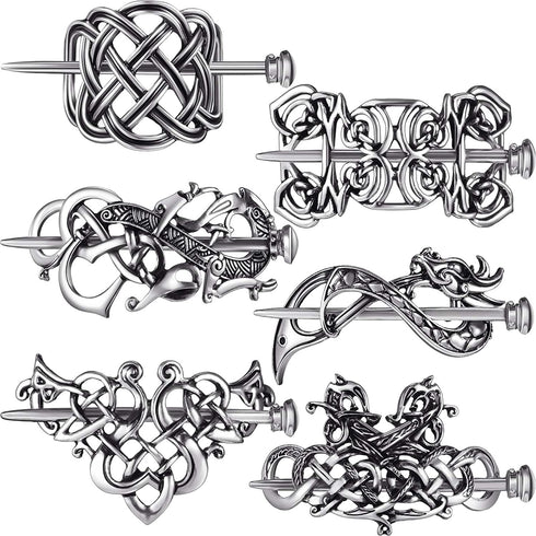 6 Pieces Celtic Hair Slide Hairpin Celtic Knot Hair Stick Vintage Metal Hair Barrette Hair Clips Hair Pin Hair Accessories for Women Girls (Silver)