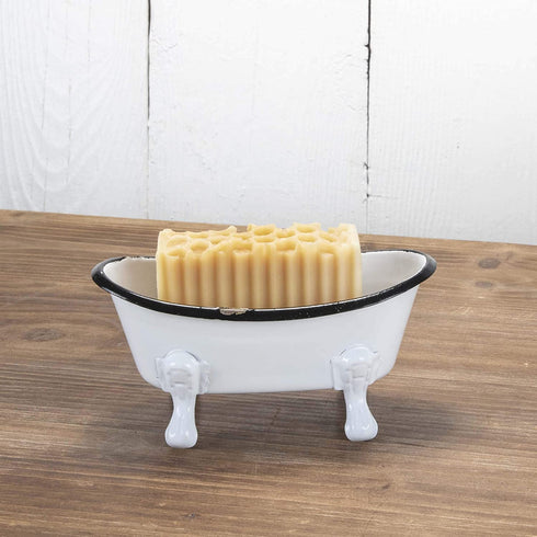 Foreside Home & Garden Black Distressed Rim White Enamel Bathtub Soap Dish