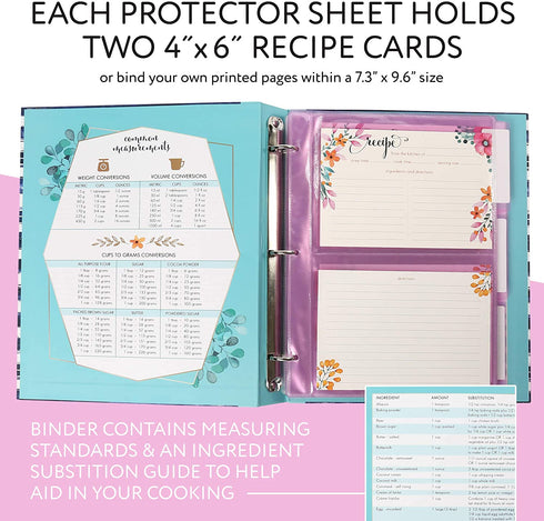 LotFancy Recipe Binder, 8.5 x 10.2, with 60 Blank Recipe Cards 4x6, 30 Plastic Page Protectors, 3 Tabbed Dividers, 6 Labels - Kitchen Recipe Card Cookbook Binder Organizer Kit