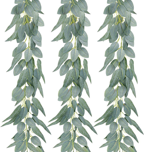 Ageomet 3pcs Artificial Eucalyptus Garland Decor Eucalyptus Vine Greenery with Willow Leaves Faux Spring Eucalyptus Willow Garland for Wedding Room Wall Table Decoration