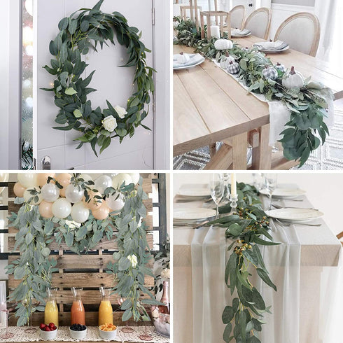 Ageomet 3pcs Artificial Eucalyptus Garland Decor Eucalyptus Vine Greenery with Willow Leaves Faux Spring Eucalyptus Willow Garland for Wedding Room Wall Table Decoration