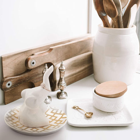 Elephant Ring Holder Ring Dish, Ring Holder for Jewelry, Bracelet, Jewelry, Trinket Tray/Dish, White & Decorative Gold, Wedding Ring, Diamond Ring & Engagement Ring Holder, Office & Home Decor