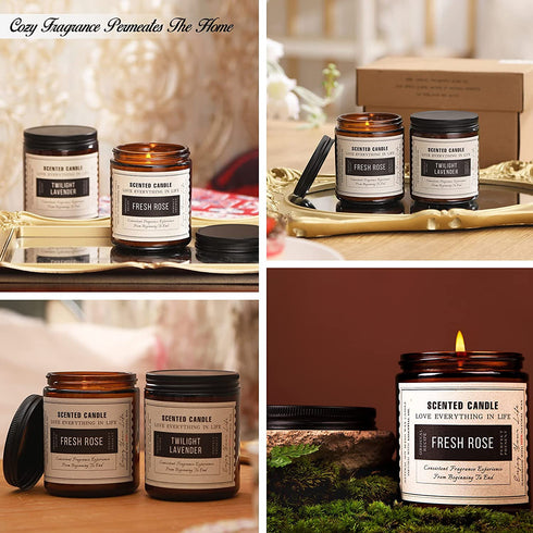 Candles, Scented Candle Gift Set, 2 Pack 14.4 Oz Soy Wax Candle Set, Scented Candles for Home, Lavender & Sandalwood Rose Aromatherapy, Women Gifts for Birthday, Mother's Day, Valentine's Day
