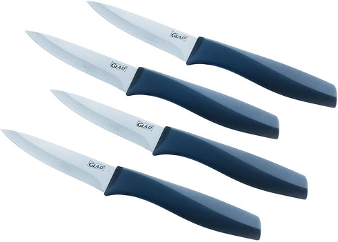 Glad Paring Knife Set, Pack of 4 | Sharp Stainless Steel Blades with Non-Slip Handles | 3.5-Inch Kitchen Knives for Cutting Vegetables and Peeling Fruit, Gray