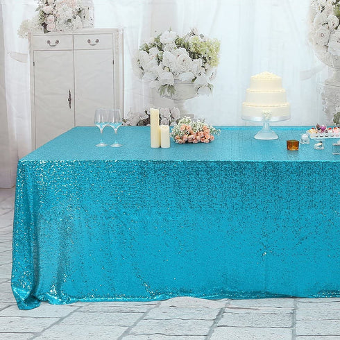 Poise3EHome 60x102 Rectangle Sequin Tablecloth for Wedding Party Cake Table, Turquoise