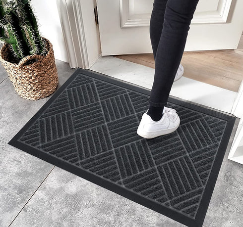 HAOJIAO Front Door Mats Outdoor , 17 x 29 Heavy Duty Rubber Non Slip Indoor Doormat, Durable Low Profile Welcome Mat Dirt Resistant Floor Rug for Entryway Patio Christmas, Grey