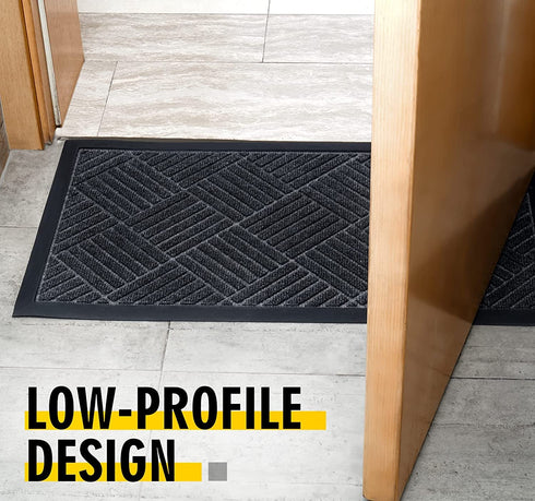 HAOJIAO Front Door Mats Outdoor , 17 x 29 Heavy Duty Rubber Non Slip Indoor Doormat, Durable Low Profile Welcome Mat Dirt Resistant Floor Rug for Entryway Patio Christmas, Grey