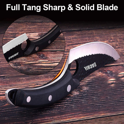 CACHIL Butcher Boning Knife Hand Forged Full Tang Kitchen Chef Meat Cleaver Knives with Sheath for Meat Cutting, BBQ, Camping, Outdoor (Black)