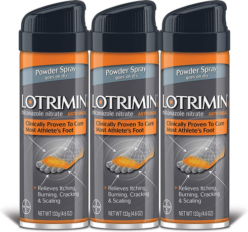 Lotrimin AF Athlete's Foot Powder Spray, Miconazole Nitrate 2%, Clinically Proven Effective Antifungal Treatment of Most AF, Jock Itch and Ringworm, 4.6 Ounces (133 Grams) Spray Can (Pack of 3)