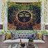 Sun and Moon Tapestry + 6 Fake Ivy Vines + 32.8ft LED String Lights, Wall Hanging Tapestry Psychedelic Aesthetic Home Decor for Bedroom Living Room Home Dorm Christmas Wall Decor, Black Gold