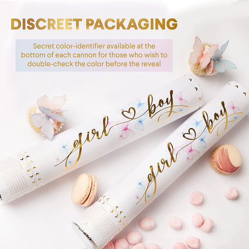 Premium Gender Reveal Confetti Cannon - Set of 2 - Butterfly Confetti Poppers in Pink or Blue - Gender Reveal Decorations and Baby Gender Reveal Party Supplies in Girl or Boy Gender Reveal Cannons