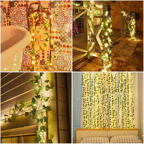 Ivy String Lights, Fake Vine String Lights, Artificial Ivy Decor Lights Garland Wreath Green Leaf Flowers Valentine's Day Party Wedding Home Garden Christmas Decor Room Wall Indoor Outdoor Decoration