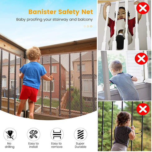 Baby Balcony Safety Mesh Net,Banister Stairs Guard Protective Net for Kids Toys Pets,Stairway Rail Net 9.8ft x 2.5ft (1 Pack, White)