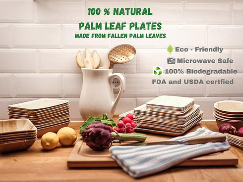 Charity Leaf Disposable Palm Leaf Tray Like Bamboo Serving Tray and Platter | All Natural and Biodegradable | Weddings, Charcuterie Boards, BBQs, and Parties | Oval (10 trays) (13" x 9")
