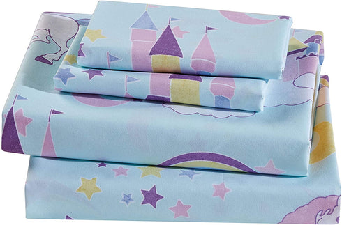 Mk Home 3pc Twin Size Sheet Set for Girls Unicorn Blue Pink Purple Yellow White New