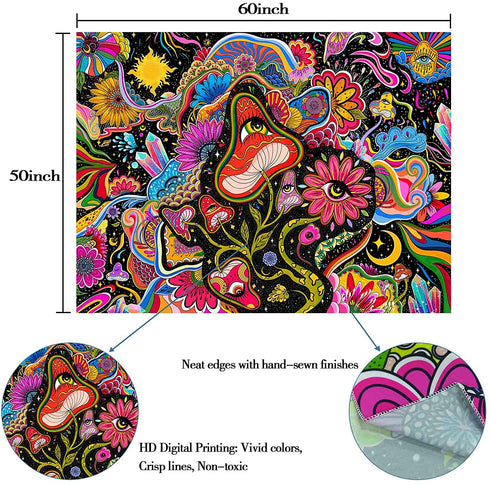Lunerfex Mushroom Tapestry Trippy Tapestry Cute Flower Tapestry Colorful Hippie tapestries Wall Hanging for Bedroom (50 x 60 inches)