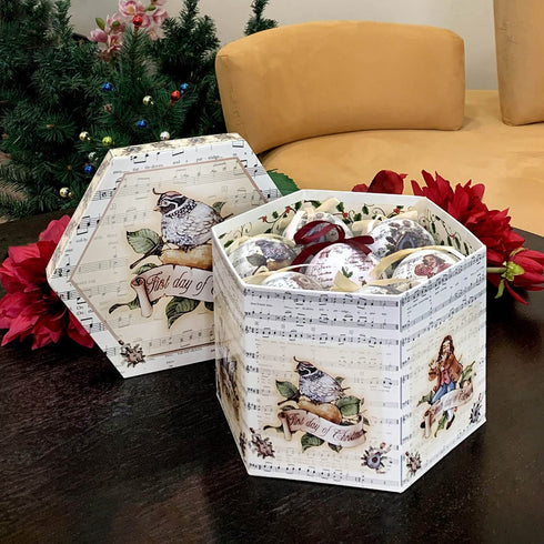FAVRD 12 Days of Christmas Ornaments Set Shatterproof Christmas Tree Decorations Christmas Decor Holiday Decorative Hanging Ornaments, Set of 14, Each Ornament 3 Inch Diameter, 3.5 Inch High, Beige