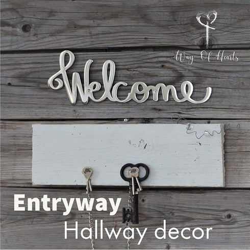 Way Of Hearts - Polished Metal Welcome Sign For Front Door - Silver Wall Decor 13.4 X 4.3" inches - Rustproof Stainless Steel - Welcome home decorations -Farmhouse wall decor