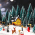 Marsui Christmas Pine Trees Artificial Snow Frost Trees Green Bottle Brush Trees with Christmas Miniature Village House, Mini Street Light, Deer Toys Figure for Christmas Decoration, Set of 30
