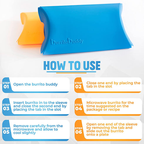 Burrito Buddy Silicone Cookware - Burrito Warmer - Heating Sleeve for Frozen Burritos - Burrito Heater - No Waste - BPA Free - Dishwasher Safe - 2 pack Blue & Orange - Silicone Microwave Cooker