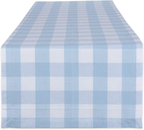 DII Buffalo Check Collection, Classic Farmhouse Table Runner, 14x108, Light Blue & White