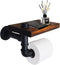 DSDST Toilet Paper Holder with Shelf Rustic Wooden Shelf and Black Iron Pipe Hardware Paper Towel Holder Wall Mount for Bathroom Washroom