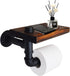 DSDST Toilet Paper Holder with Shelf Rustic Wooden Shelf and Black Iron Pipe Hardware Paper Towel Holder Wall Mount for Bathroom Washroom