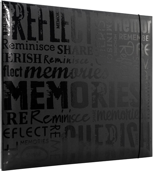 MCS MBI 13.5x12.5 Inch Embossed Gloss Expressions Scrapbook Album with 12x12 Inch Pages, Black, Embossed "Memories" (848121)