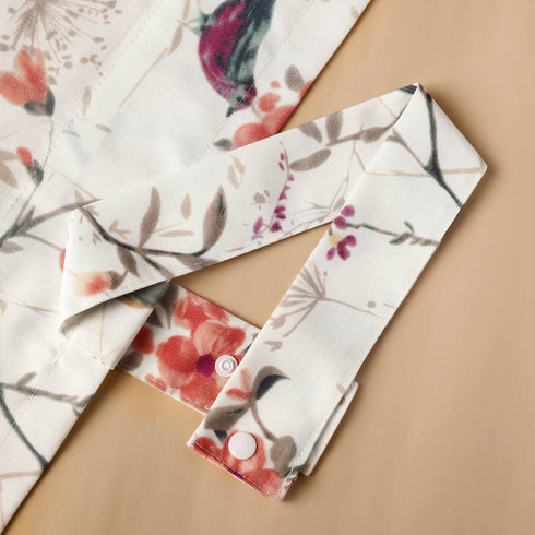 VOGOL Decorative Tie Up Curtains for Nursery Girls Room, Pink Birds and Floral Print Small Window Curtain Valance Top Pocket Tie Up Shades 18 Inch Long, One Panel