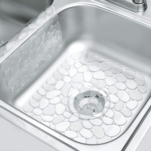 iDesign Pebblz Vinyl Sink Saddle, Glassware Protector for Kitchen, Bathroom Pots, Pans, Dishes, 11.5" x 10" - Clear